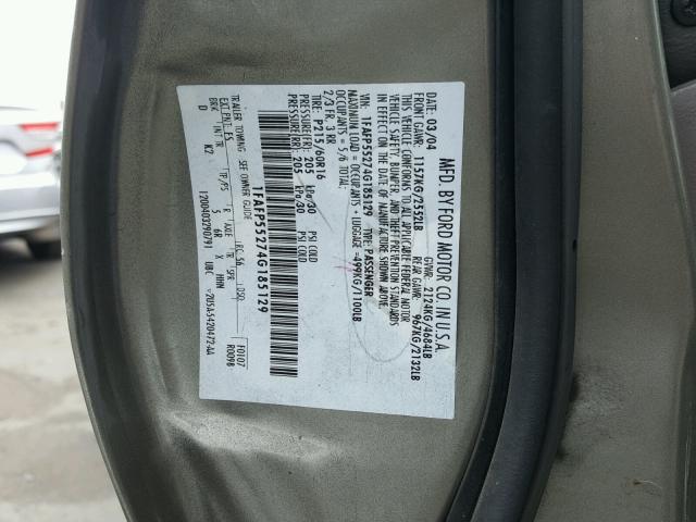 1FAFP55274G185129 - 2004 FORD TAURUS SES GRAY photo 10