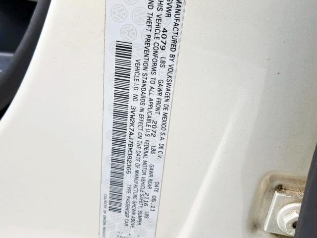 3VW2K7AJ7BM382365 - 2011 VOLKSWAGEN JETTA BASE Արծաթագույն լուսանկար 10