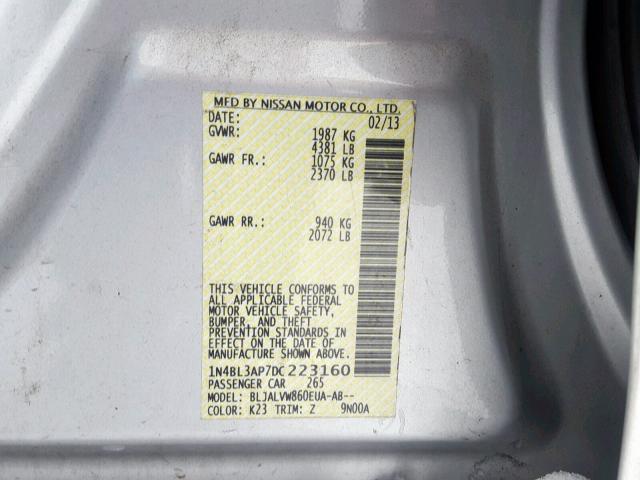 1N4BL3AP7DC223160 - 2013 NISSAN ALTIMA 3.5 SILVER photo 10