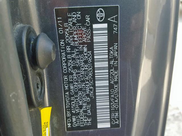 JTKJF5C79B3019634 - 2011 TOYOTA SCION TC 黑色 照片 10