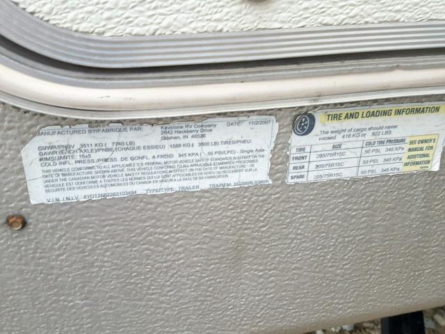 4YDT2662283103494 - 2008 KEYSTONE SPRINTER WHITE photo 10