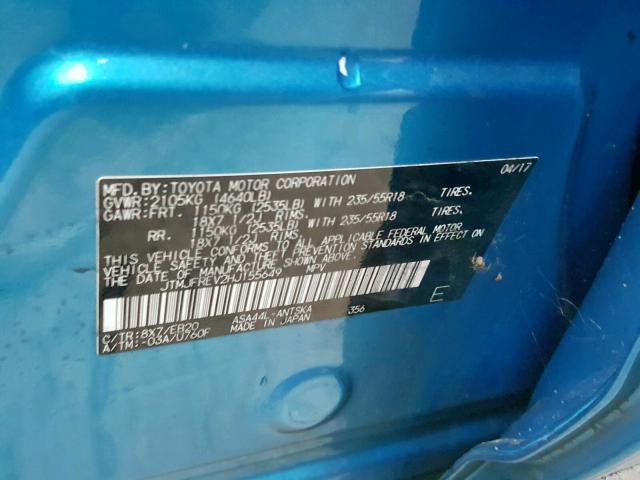 JTMJFREV2HJ155649 - 2017 TOYOTA RAV4 SE BLUE photo 10