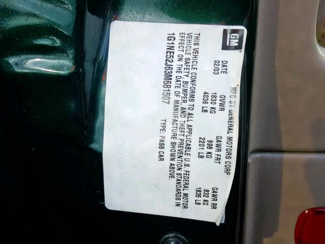 1G1NE52J63M681507 - 2003 CHEVROLET MALIBU LS მწვანე ფოტო 10