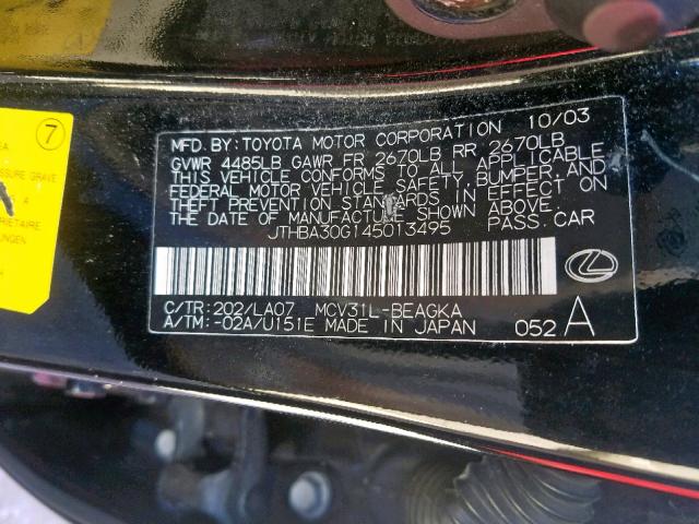 JTHBA30G145013495 - 2004 LEXUS ES 330 BLACK photo 10