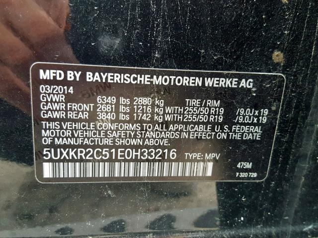 5UXKR2C51E0H33216 - 2014 BMW X5 SDRIVE3 BLACK photo 10