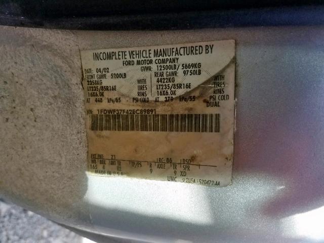 1FDWF37F42EC89891 - 2002 FORD F350 SUPER WHITE photo 10