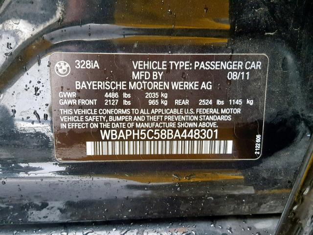 WBAPH5C58BA448301 - 2011 BMW 328 I SULE BLACK photo 10