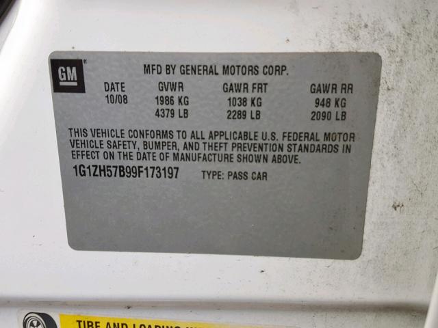 1G1ZH57B99F173197 - 2009 CHEVROLET MALIBU 1LT თეთრი ფოტო 10