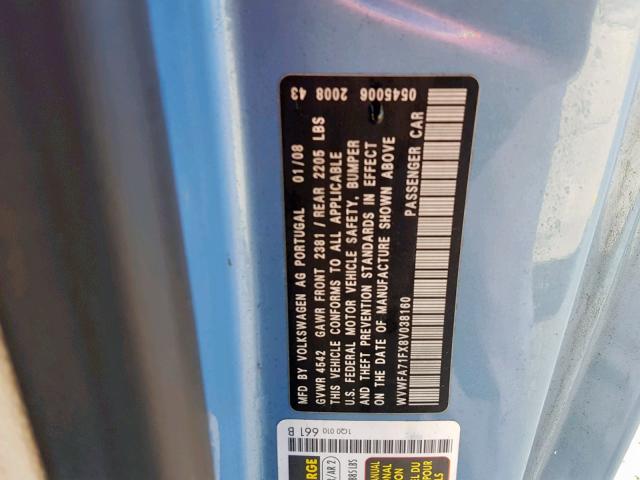 WVWFA71FX8V038160 - 2008 VOLKSWAGEN EOS LUX Синій фото 10