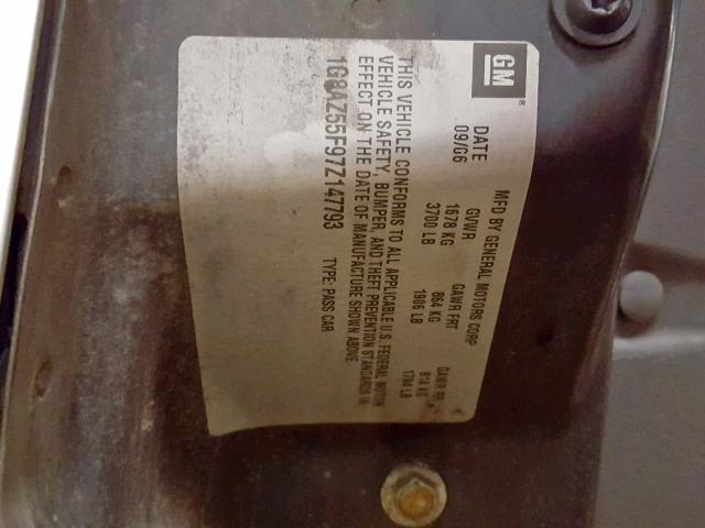 1G8AZ55F97Z147793 - 2007 SATURN ION LEVEL SILVER photo 10