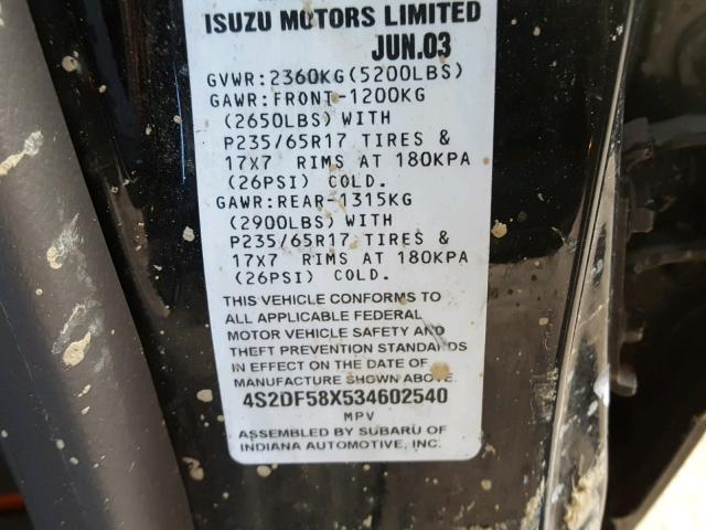4S2DF58X534602540 - 2003 ISUZU AXIOM XS Qara foto 10