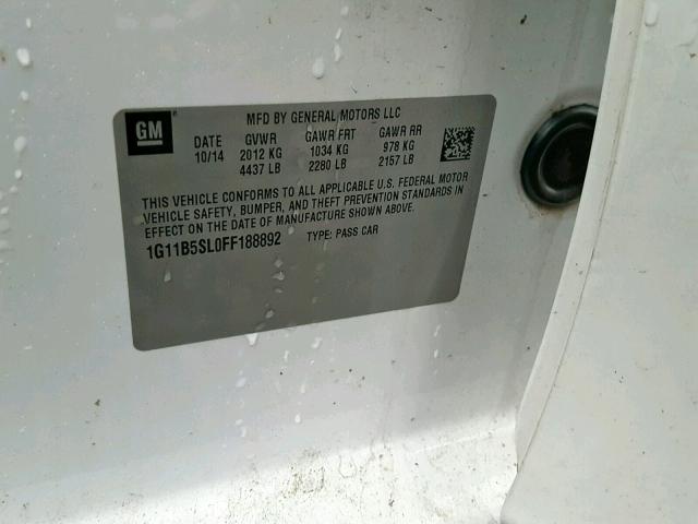 1G11B5SL0FF188892 - 2015 CHEVROLET MALIBU LS WHITE photo 10