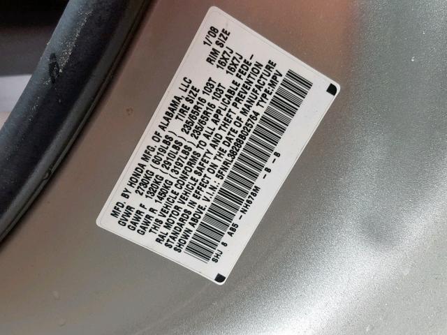 5FNRL38288B025764 - 2008 HONDA ODYSSEY LX TAN photo 10