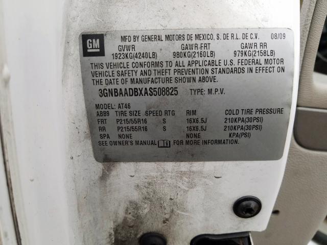 3GNBAADBXAS508825 - 2010 CHEVROLET HHR LS 白色 照片 10