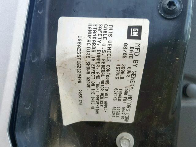 1G8AZ55F16Z122496 - 2006 SATURN ION LEVEL SILVER photo 10
