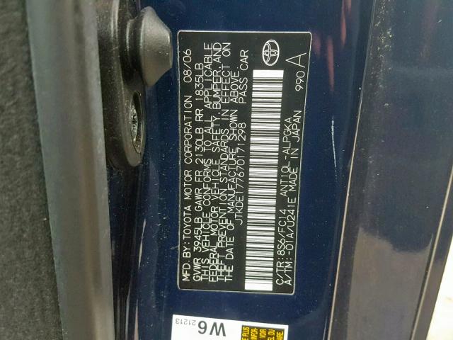 JTKDE177670171298 - 2007 TOYOTA SCION TC Mavi foto 10