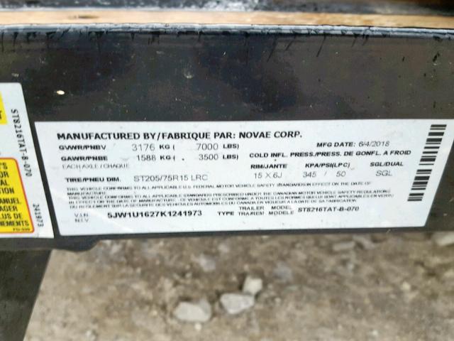 5JW1U1627K1241973 - 2018 UTILITY TRAILER BLACK photo 10