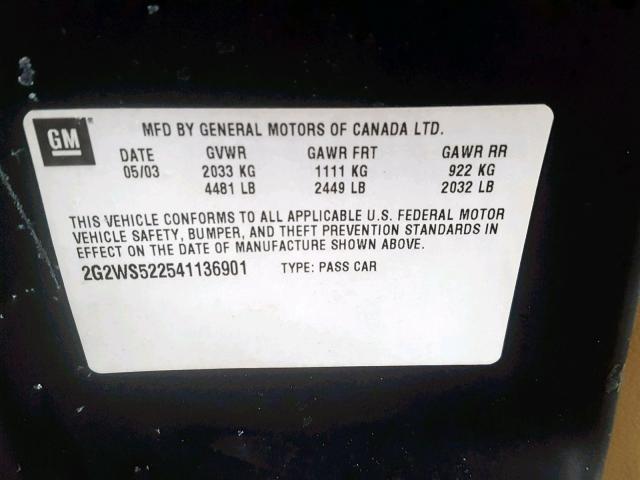 2G2WS522541136901 - 2004 PONTIAC GRAND PRIX შავი ფოტო 10