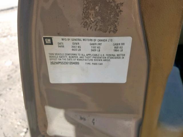 2G2WP552361284089 - 2006 PONTIAC GRAND PRIX ბეჟი ფოტო 10