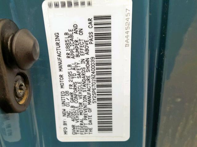 5Y2SP67019Z400039 - 2009 PONTIAC VIBE TEAL photo 10