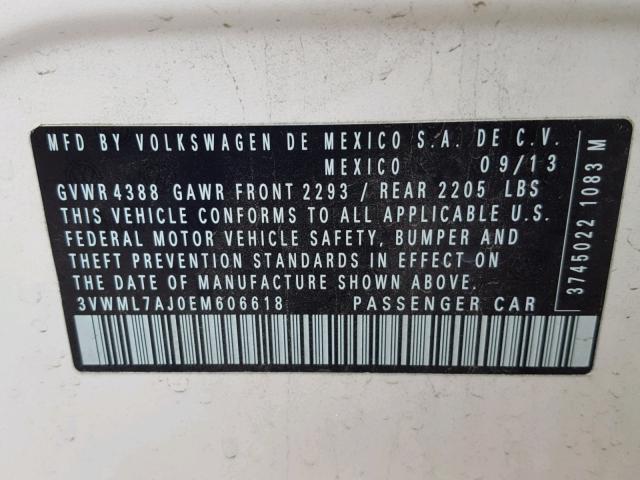 3VWML7AJ0EM606618 - 2014 VOLKSWAGEN JETTA TDI WHITE photo 10