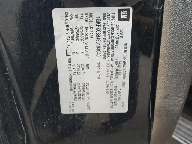 1GKFK63848J103649 - 2008 GMC YUKON DENA BLACK photo 10