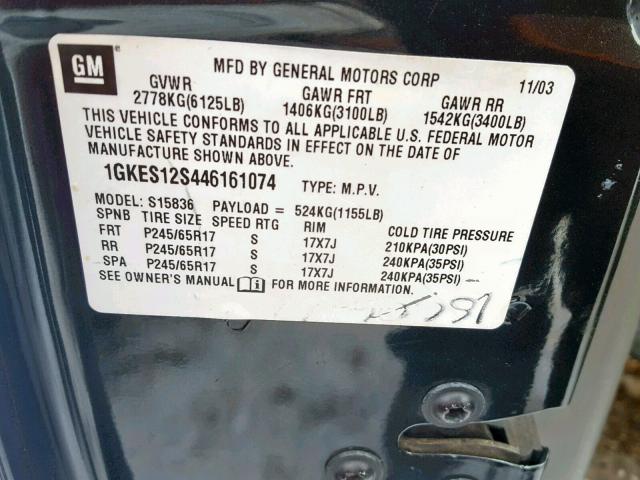 1GKES12S446161074 - 2004 GMC ENVOY XUV GRAY photo 10