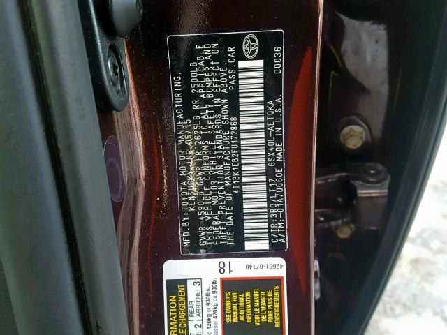 4T1BK1EB2FU172868 - 2015 TOYOTA AVALON XLE MAROON photo 10