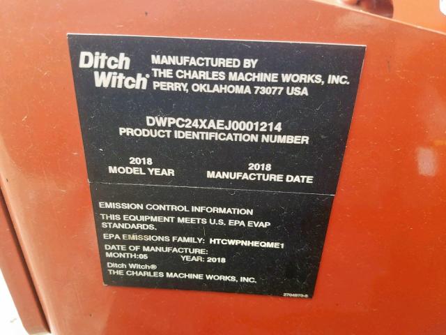 DWPC24XAEJ0001214 - 2018 DITCH WITCH C24XA ORANGE photo 10