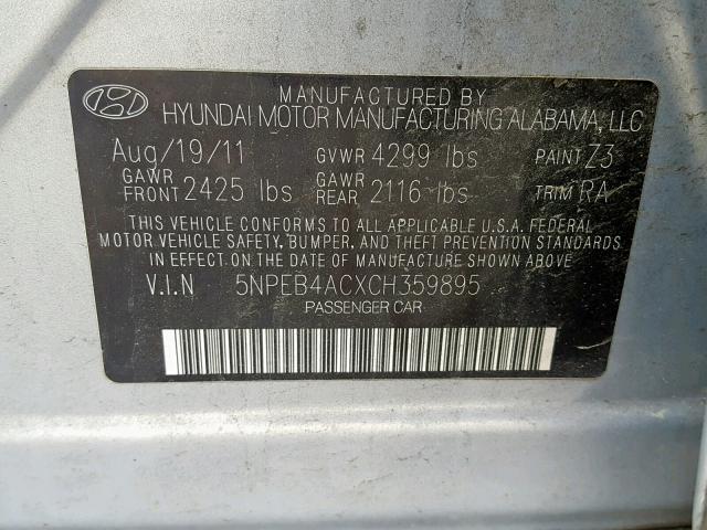 5NPEB4ACXCH359895 - 2012 HYUNDAI SONATA GLS BLUE photo 10