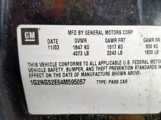 1G2NG52E64M595057 - 2004 PONTIAC GRAND AM S BLACK photo 10