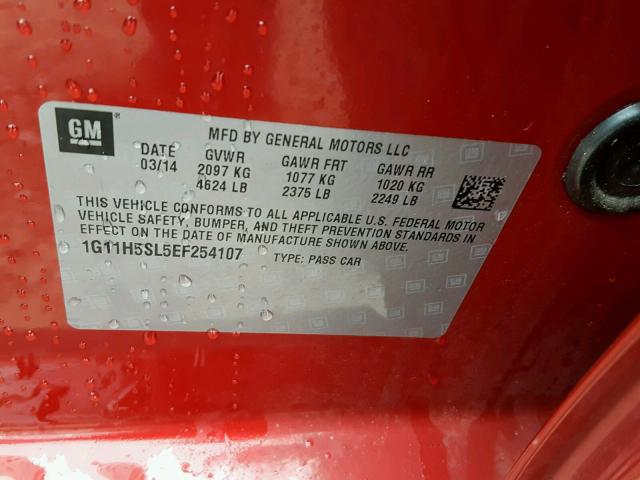 1G11H5SL5EF254107 - 2014 CHEVROLET MALIBU LTZ მუქწითელი ფოტო 10