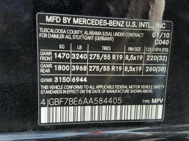 4JGBF7BE6AA584405 - 2010 MERCEDES-BENZ GL 450 4MA BLACK photo 10