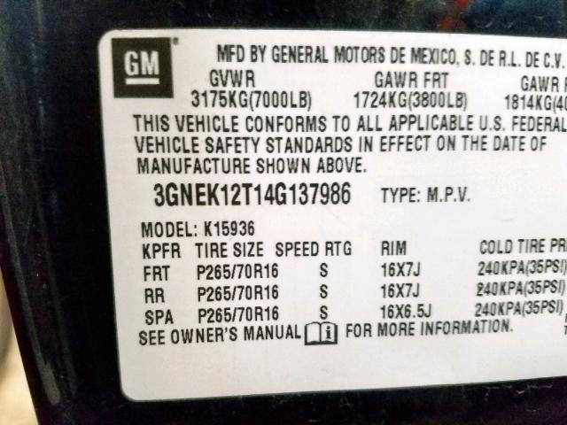 3GNEK12T14G137986 - 2004 CHEVROLET AVALANCHE BLACK photo 10