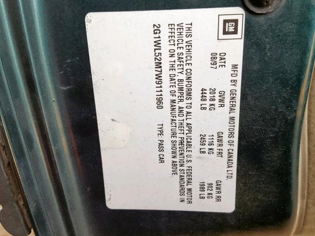 2G1WL52M7W9111960 - 1998 CHEVROLET LUMINA BAS მწვანე ფოტო 10