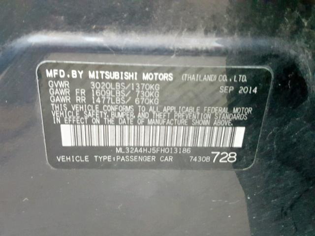 ML32A4HJ5FH013186 - 2015 MITSUBISHI MIRAGE ES BLACK photo 10