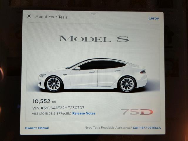 5YJSA1E22HF230707 - 2017 TESLA MODEL S WHITE photo 8