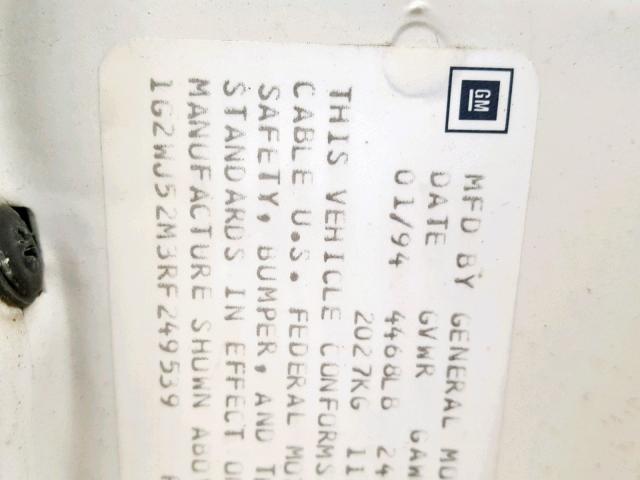 1G2WJ52M3RF249539 - 1994 PONTIAC GRAND PRIX WHITE photo 10