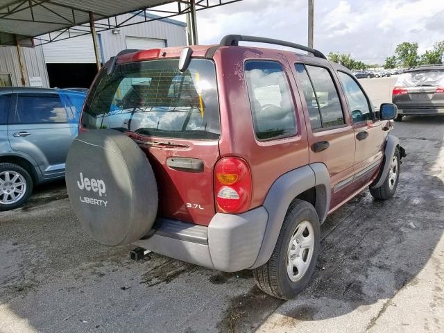 1J4GK48K33W703223 - 2003 JEEP LIBERTY SP BURGUNDY photo 4