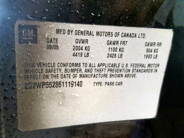 2G2WP552261282026 - 2006 PONTIAC GRAND PRIX შავი ფოტო 10