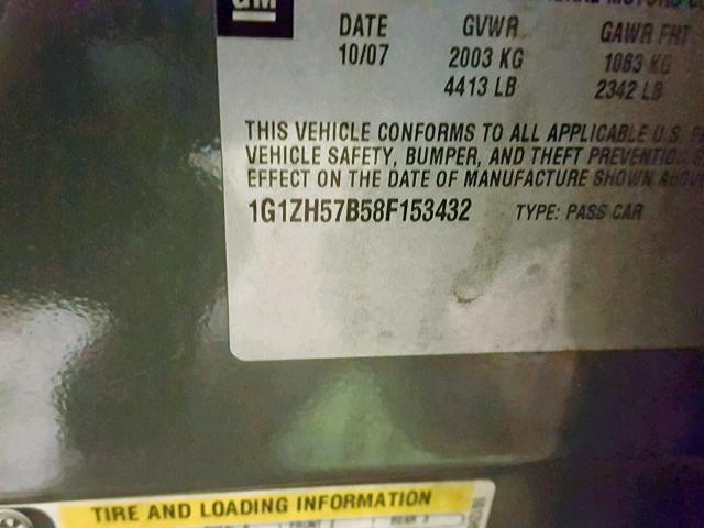 1G1ZH57B58F153432 - 2008 CHEVROLET MALIBU 1LT GRAY photo 10