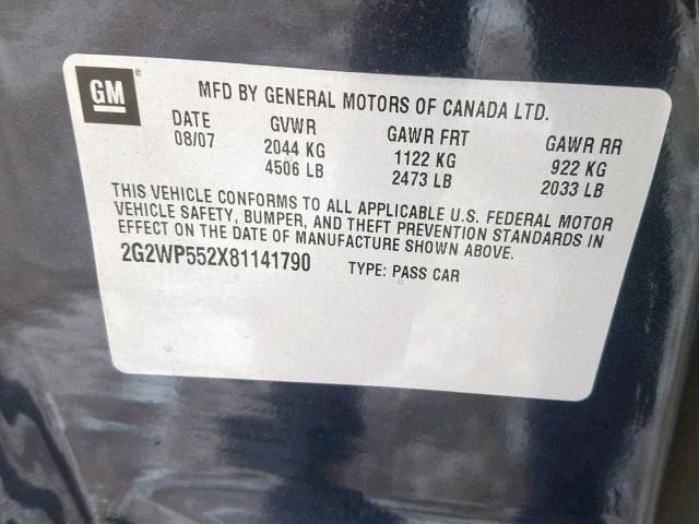 2G2WP552X81141790 - 2008 PONTIAC GRAND PRIX გრაფიტი ფოტო 10