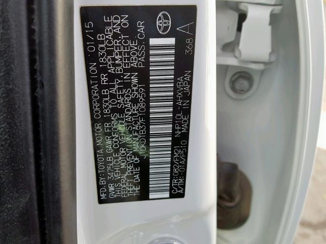 JTDKDTB37F1089591 - 2015 TOYOTA PRIUS C WHITE photo 10