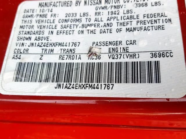 JN1AZ4EHXFM441767 - 2015 NISSAN 370Z BASE RED photo 10