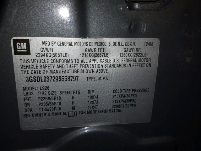 3GSDL03729S558797 - 2009 SATURN VUE REDLIN GRAY photo 10