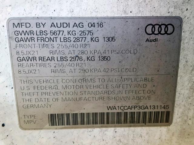 WA1CCAFP3GA131145 - 2016 AUDI SQ5 PREMIU WHITE photo 10