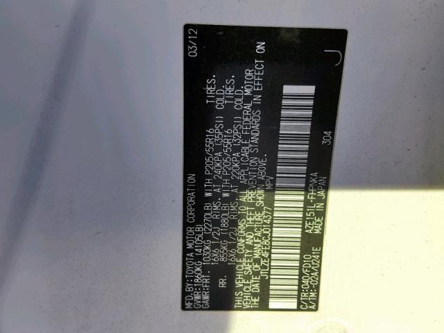 JTLZE4FE8CJ014377 - 2012 TOYOTA SCION XB Ақ фото 10