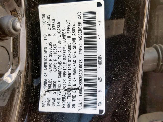 19UUA86539A010076 - 2009 ACURA TL BLACK photo 10