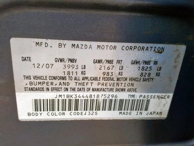 JM1BK344481875296 - 2008 MAZDA 3 HATCHBAC GRAY photo 10