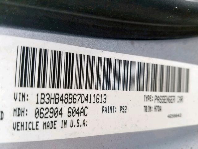 1B3HB48B67D411613 - 2007 DODGE CALIBER SX SILVER photo 10